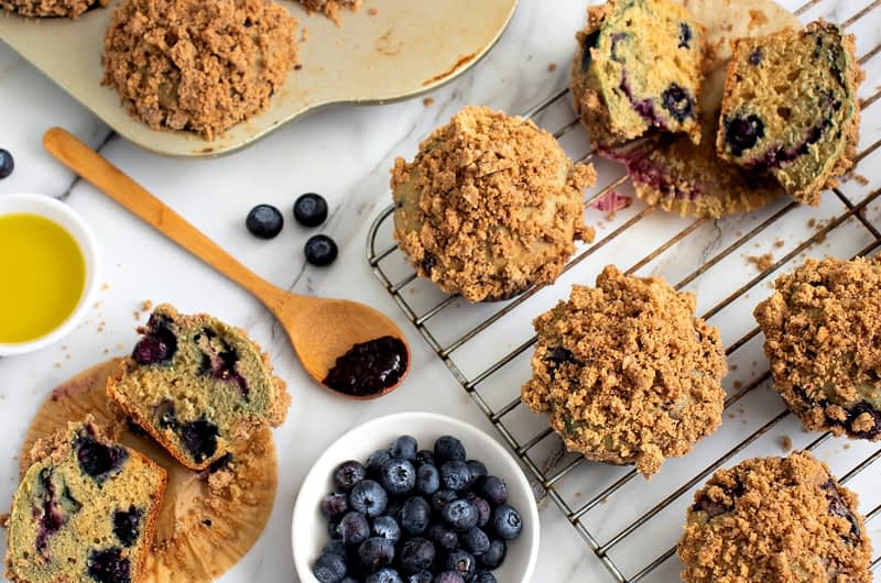 Olive Oil Blueberry Coffee Cake Muffins