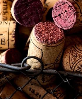Various wine corks with different colors and markings placed in a wire basket. - Olive Oil Times