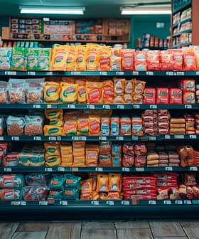 A grocery store aisle displaying various packaged food items on shelves. - Olive Oil Times
