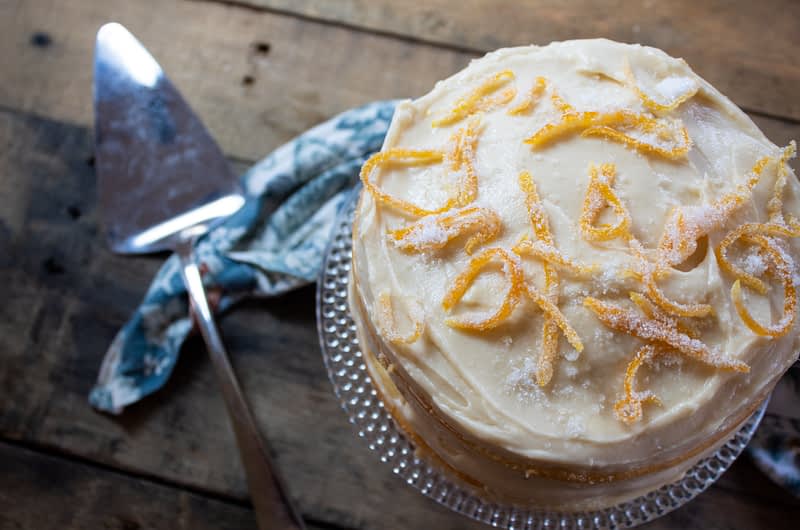 Lemon Olive Oil Cake with Mascarpone Buttercream and Candied Orange