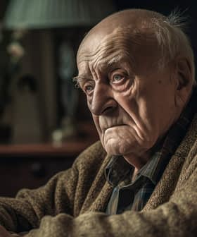 Elderly man with gray hair and a serious expression sitting on a couch in a dimly lit room. - Olive Oil Times