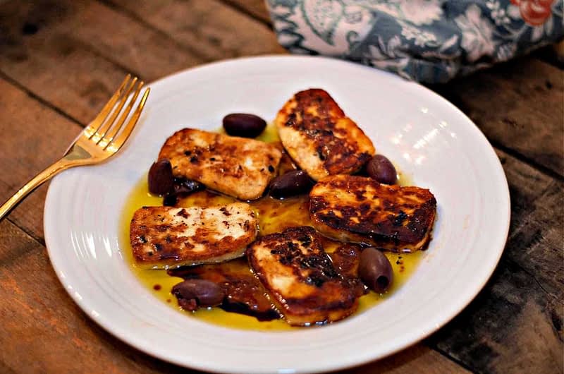 Pan-Seared Halloumi with Fig Jam and Olive Oil