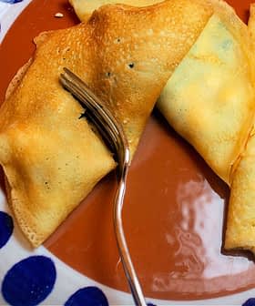 Savory Olive Oil Crepes with Caramelized Onions, Spinach, and Feta