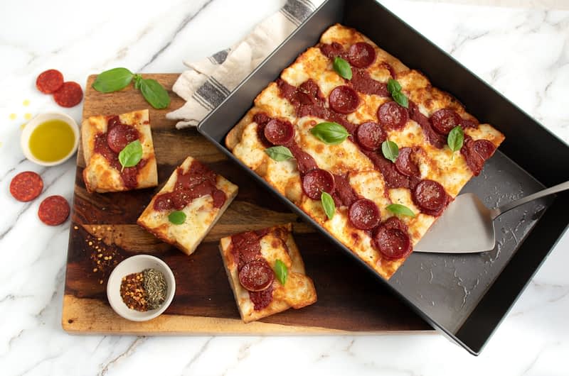 Detroit-Style Pizza with EVOO Crust