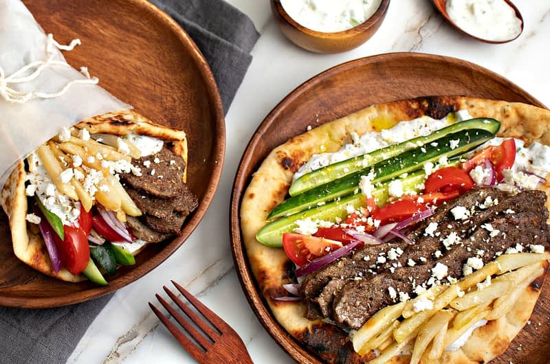 Beef and Lamb Gyros with EVOO Tzatziki Sauce